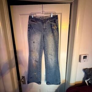 L.A. Blues Stretch Denim Jeans with Embroidered and Sequin Design - Size 8
